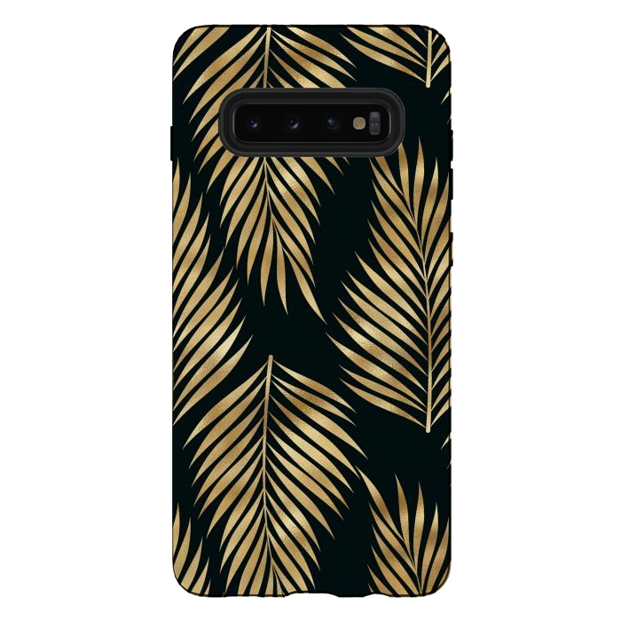 Galaxy S10 plus StrongFit black gold fern leaves  by haroulita