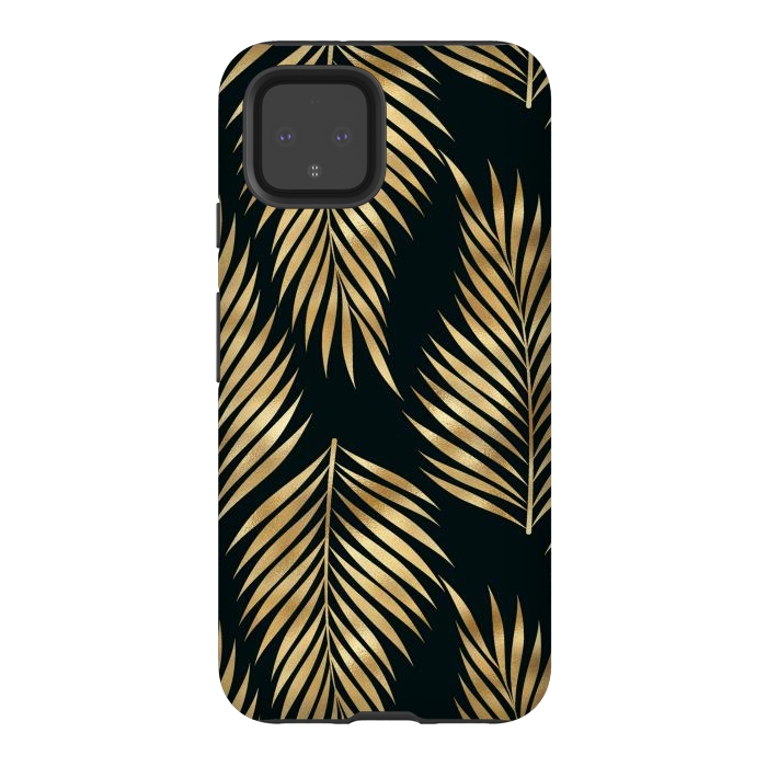 Pixel 4 StrongFit black gold fern leaves  by haroulita