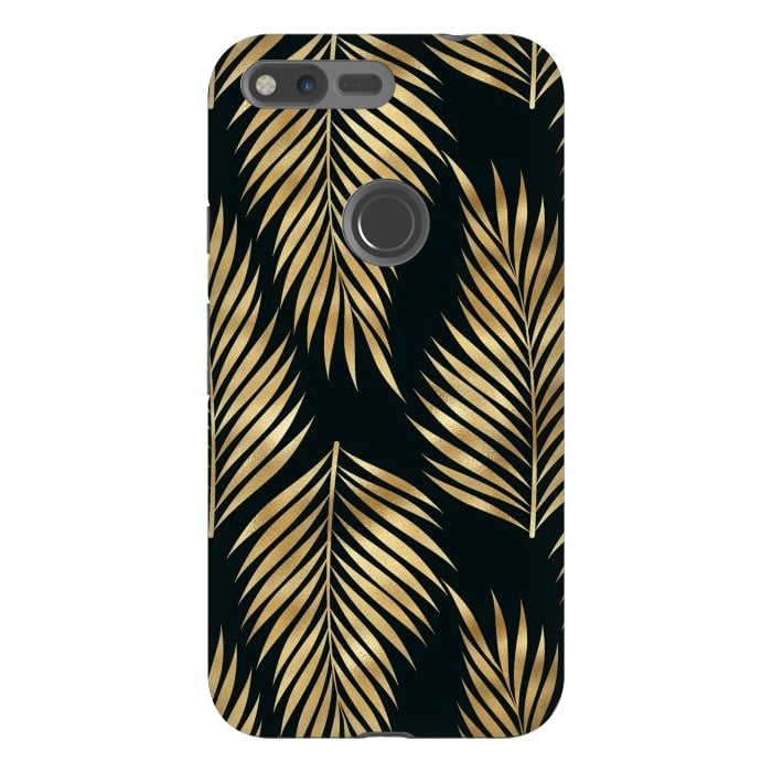 Pixel XL StrongFit black gold fern leaves  by haroulita