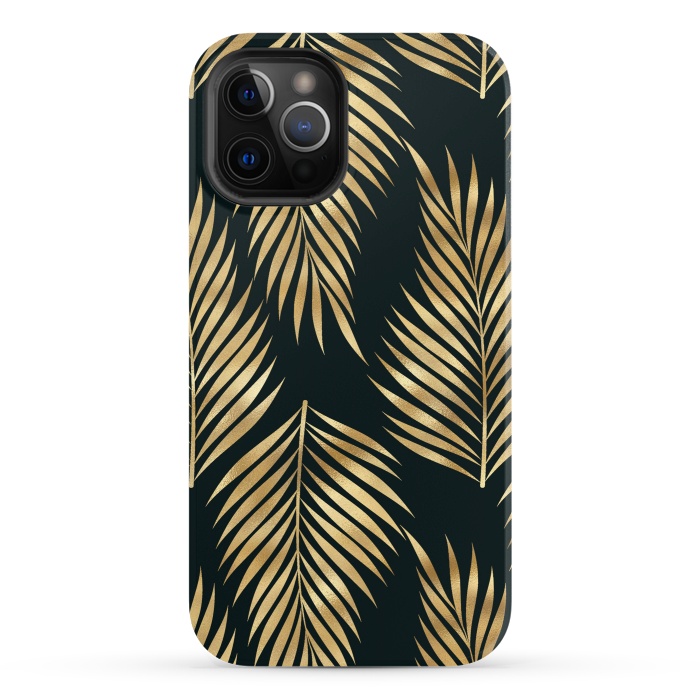 iPhone 12 Pro StrongFit black gold fern leaves  by haroulita
