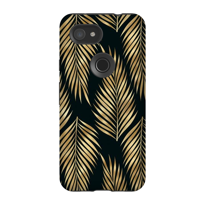 Pixel 3A StrongFit black gold fern leaves  by haroulita