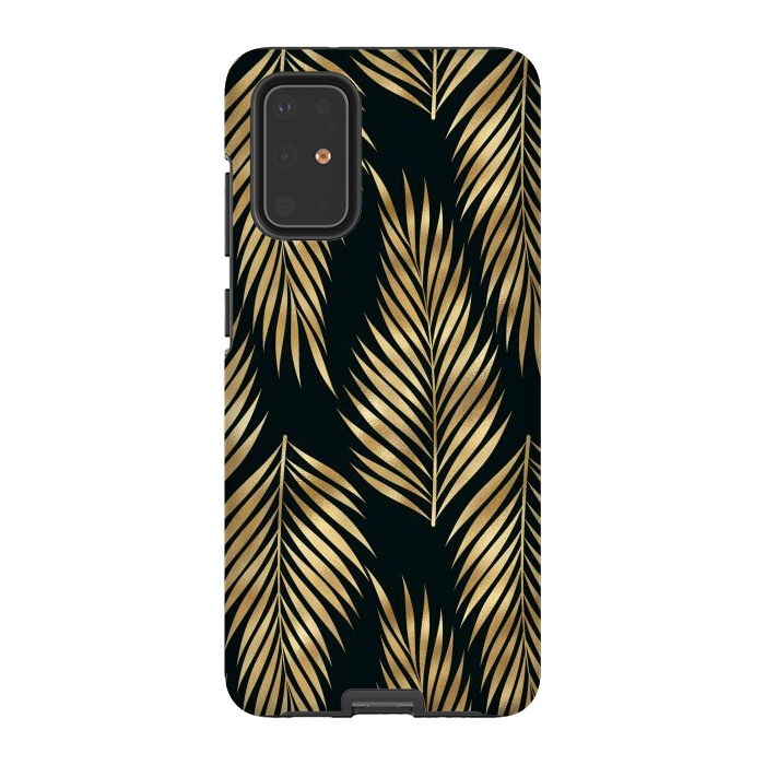 Galaxy S20 Plus StrongFit black gold fern leaves  by haroulita