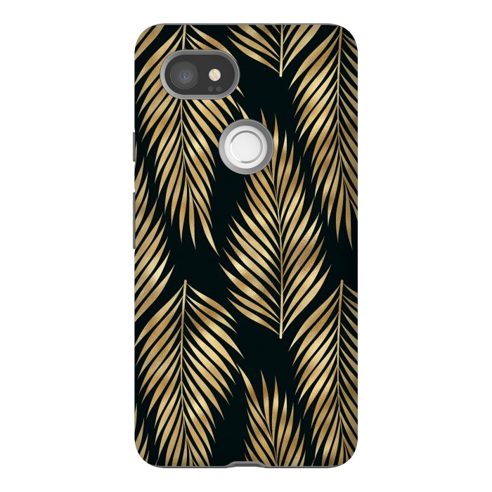 Pixel 2XL StrongFit black gold fern leaves  by haroulita