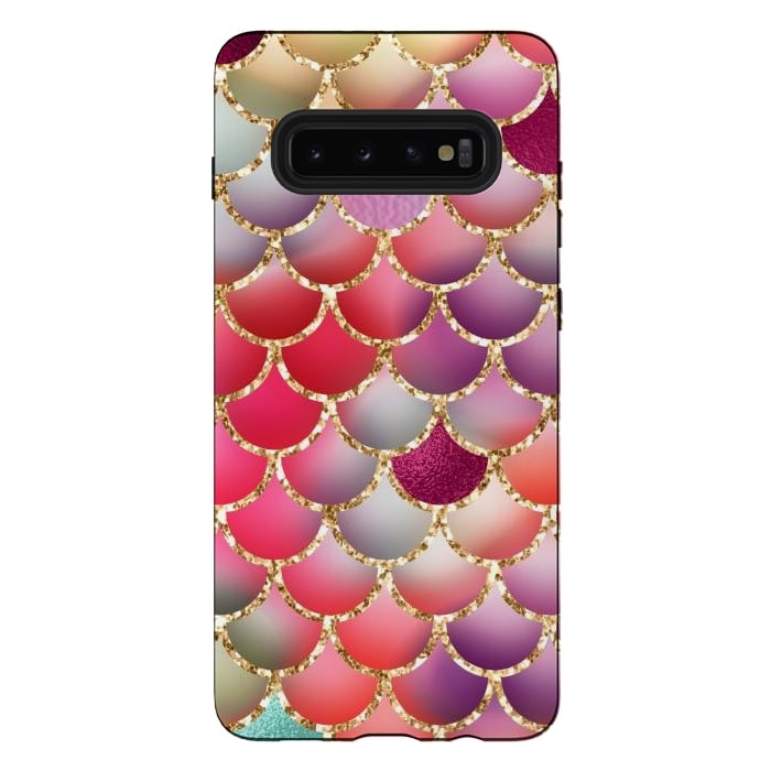 Galaxy S10 plus StrongFit colorful mermaid glitter scales by haroulita