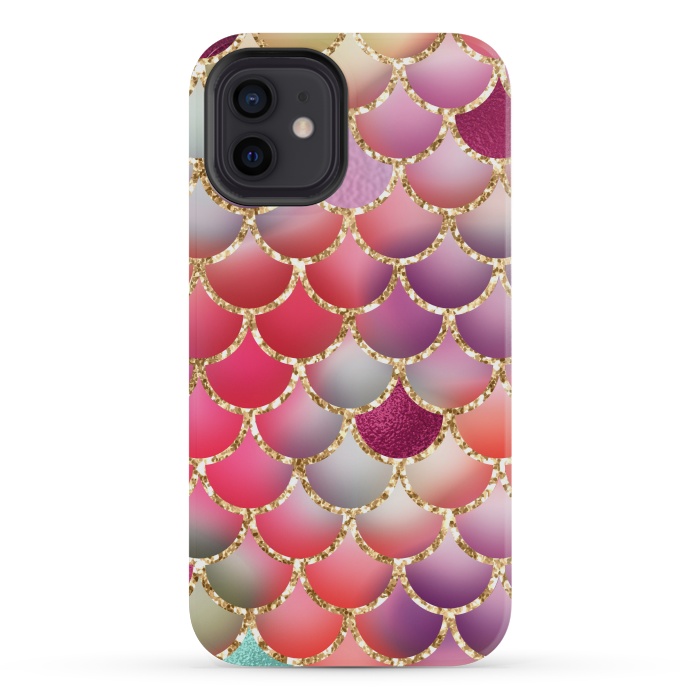 iPhone 12 mini StrongFit colorful mermaid glitter scales by haroulita