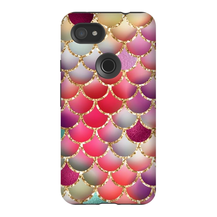 Pixel 3AXL StrongFit colorful mermaid glitter scales by haroulita