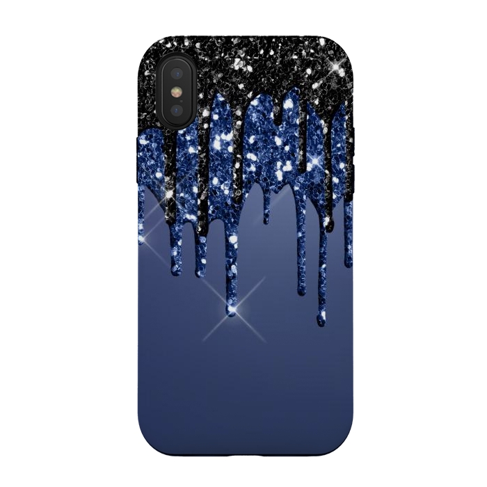 iPhone Xs / X StrongFit blue black glitter drops by haroulita