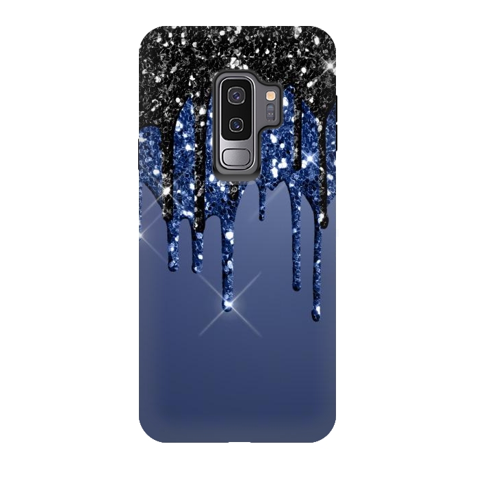 Galaxy S9 plus StrongFit blue black glitter drops by haroulita
