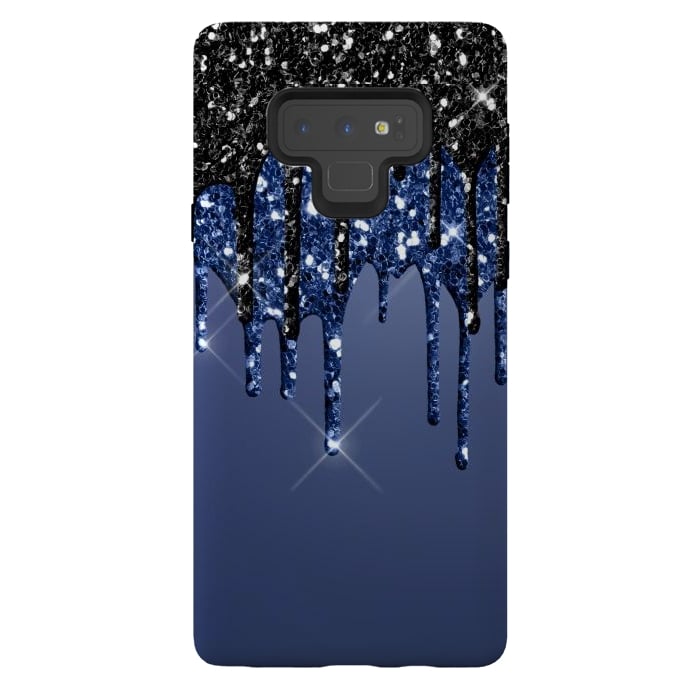 Galaxy Note 9 StrongFit blue black glitter drops by haroulita