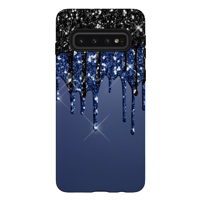 Galaxy S10 StrongFit blue black glitter drops by haroulita