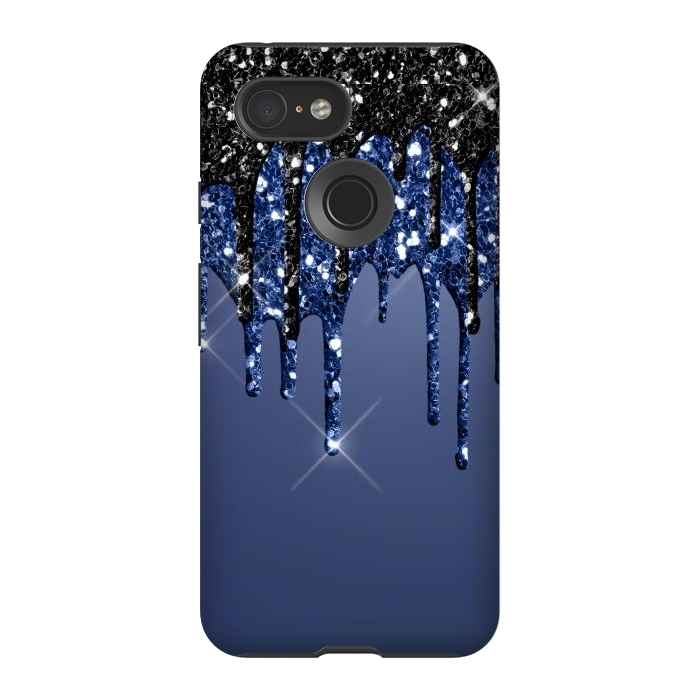 Pixel 3 StrongFit blue black glitter drops by haroulita