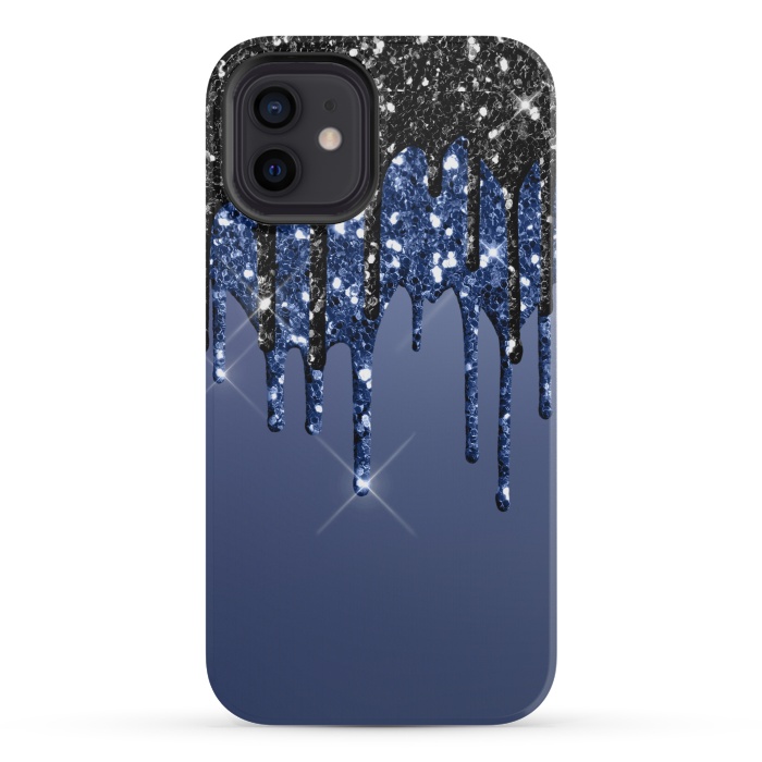 iPhone 12 mini StrongFit blue black glitter drops by haroulita