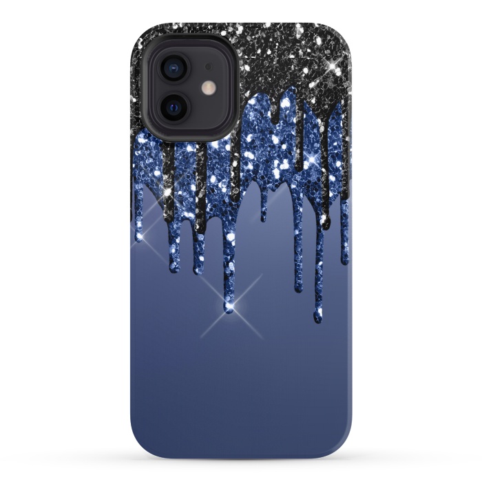 iPhone 12 StrongFit blue black glitter drops by haroulita