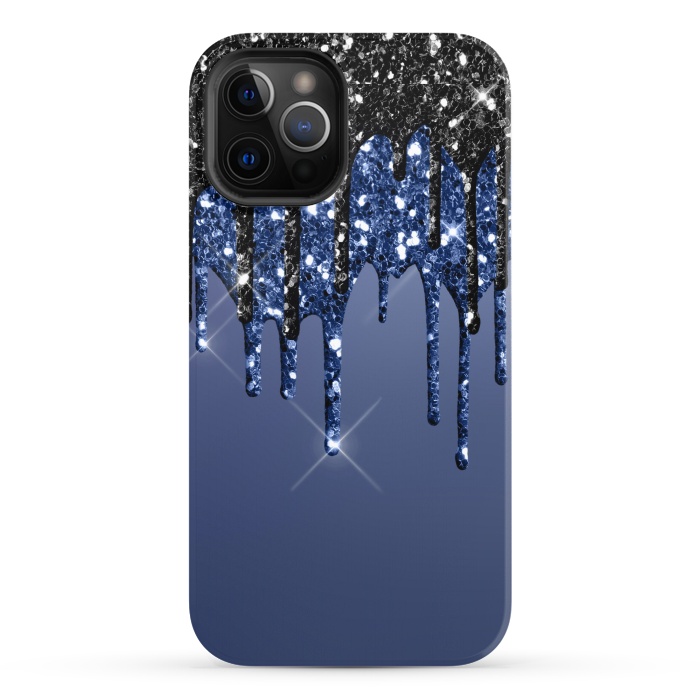 iPhone 12 Pro StrongFit blue black glitter drops by haroulita
