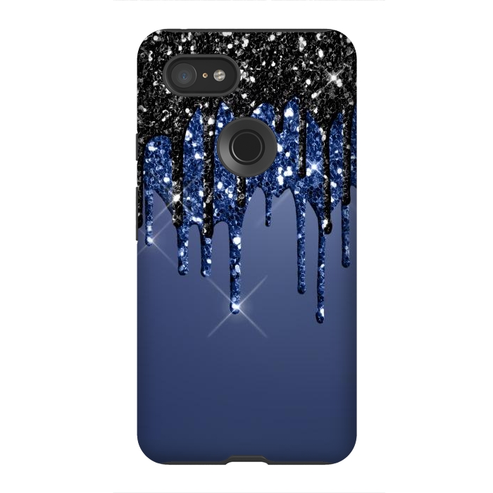 Pixel 3XL StrongFit blue black glitter drops by haroulita