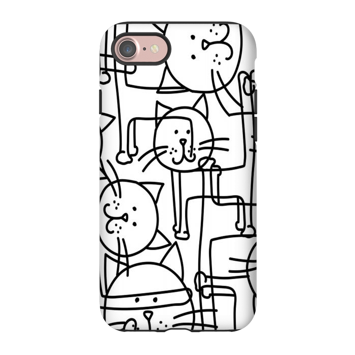 iPhone 7 StrongFit black white doodle cats by haroulita