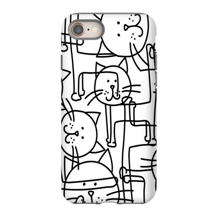 iPhone 8 StrongFit black white doodle cats by haroulita
