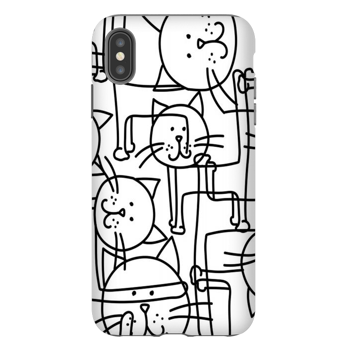 iPhone Xs Max StrongFit black white doodle cats by haroulita
