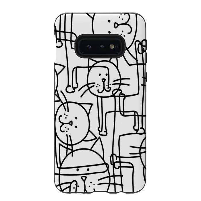 Galaxy S10e StrongFit black white doodle cats by haroulita