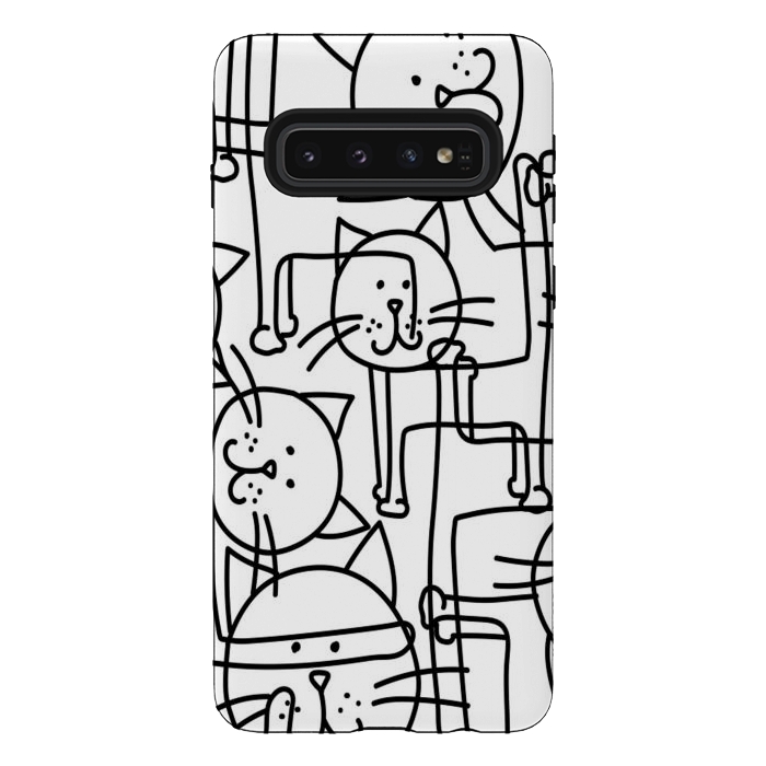Galaxy S10 StrongFit black white doodle cats by haroulita