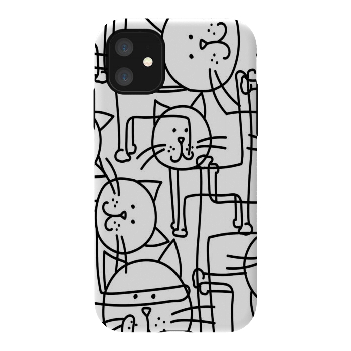 iPhone 11 StrongFit black white doodle cats by haroulita