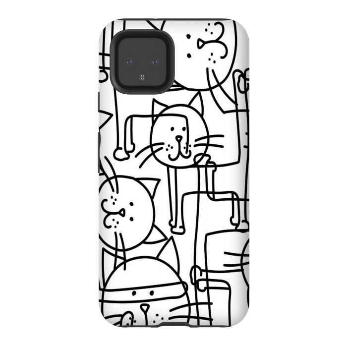 Pixel 4 StrongFit black white doodle cats by haroulita