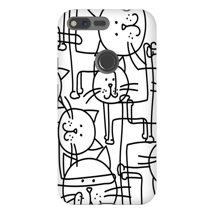 Pixel XL StrongFit black white doodle cats by haroulita