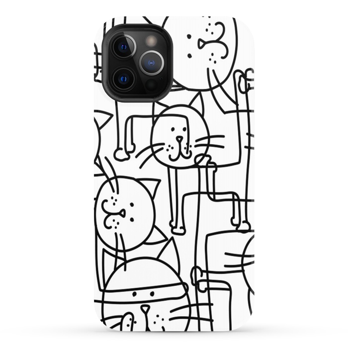 iPhone 12 Pro StrongFit black white doodle cats by haroulita