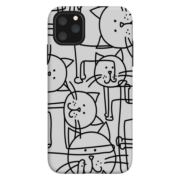 iPhone 11 Pro Max StrongFit black white doodle cats by haroulita