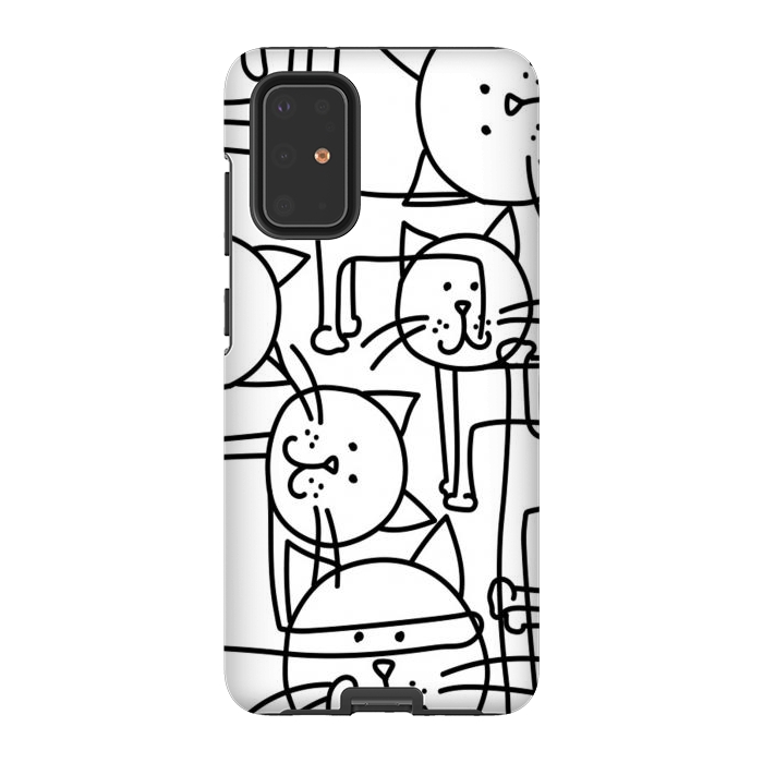 Galaxy S20 Plus StrongFit black white doodle cats by haroulita
