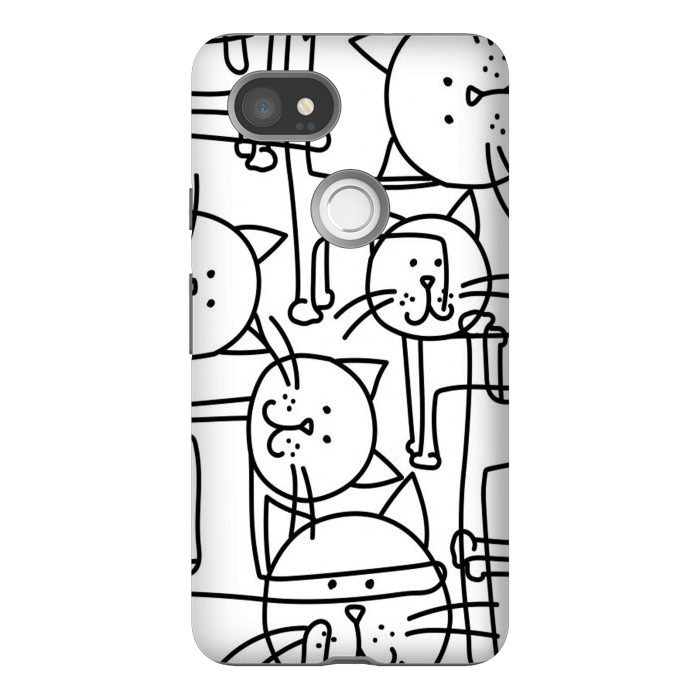 Pixel 2XL StrongFit black white doodle cats by haroulita