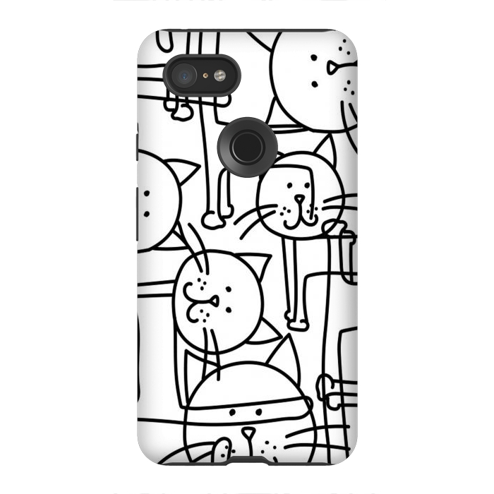 Pixel 3XL StrongFit black white doodle cats by haroulita