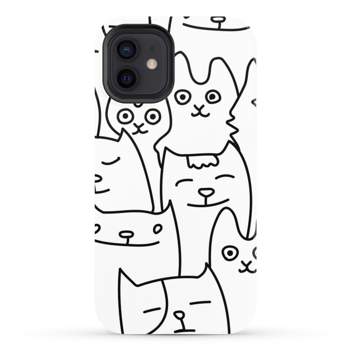 iPhone 12 StrongFit black white funny cats by haroulita