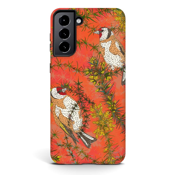 Galaxy S21 StrongFit Goldfinches in Gorse by Lotti Brown