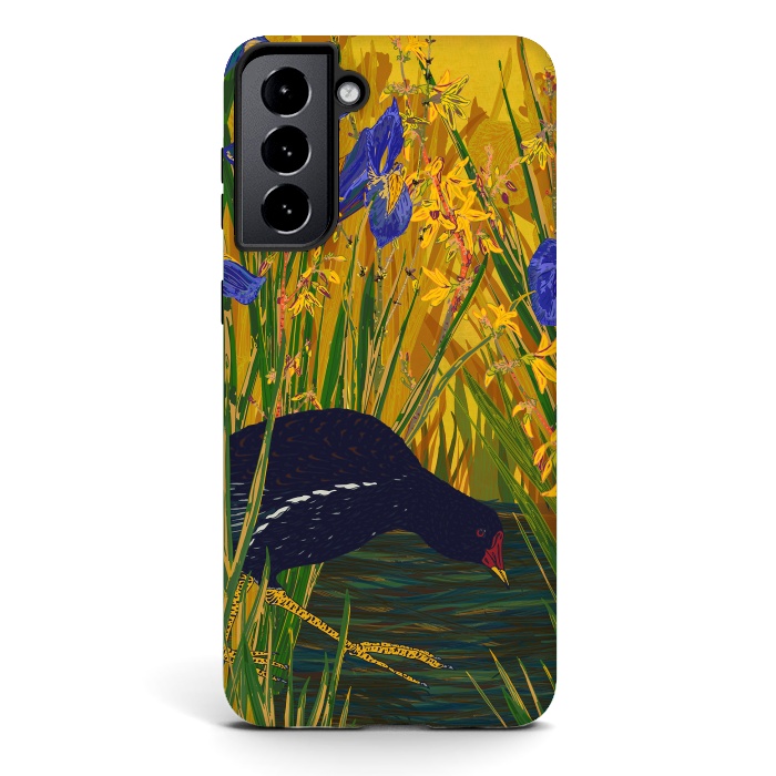 Galaxy S21 StrongFit Moorhen and Iris by Lotti Brown