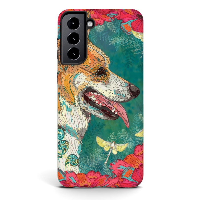 Galaxy S21 plus StrongFit Corgi and Fairies by Lotti Brown