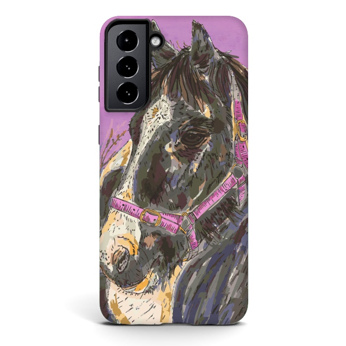 Galaxy S21 StrongFit Black and White Horse by Lotti Brown