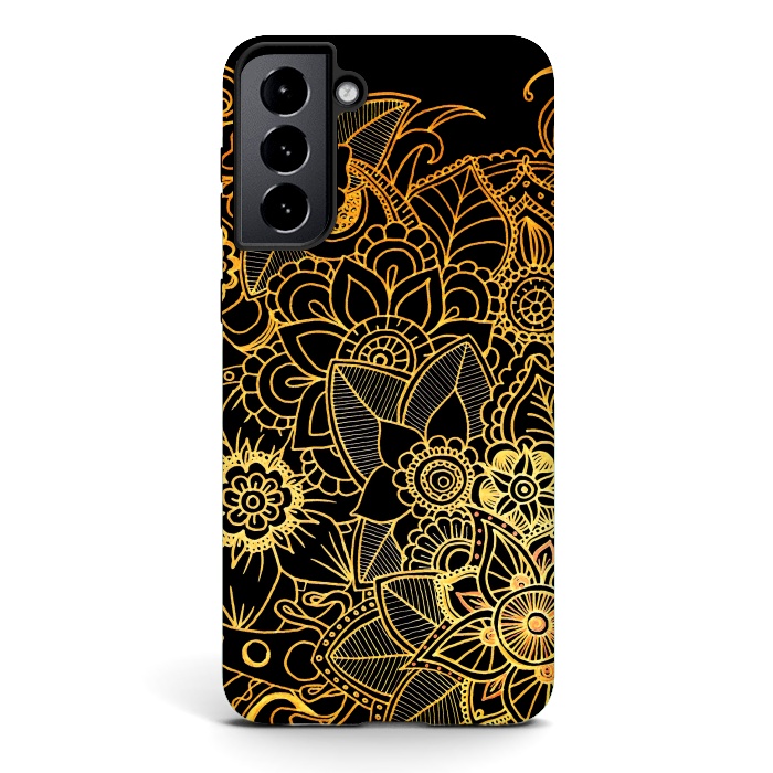 Galaxy S21 StrongFit Floral Doodle Gold G523 by Medusa GraphicArt