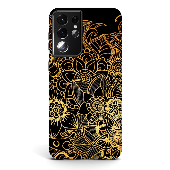 Galaxy S21 ultra StrongFit Floral Doodle Gold G523 by Medusa GraphicArt