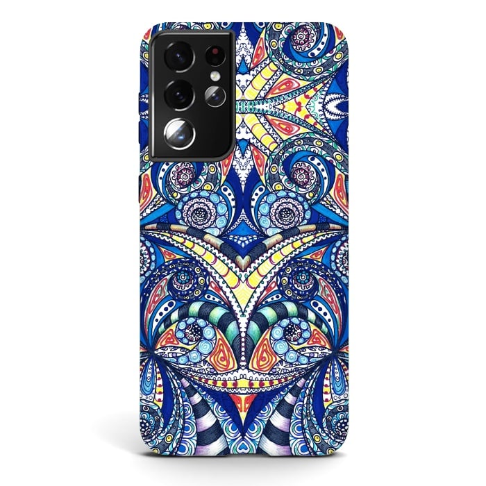 Galaxy S21 ultra StrongFit Drawing Floral Zentangle G7B by Medusa GraphicArt