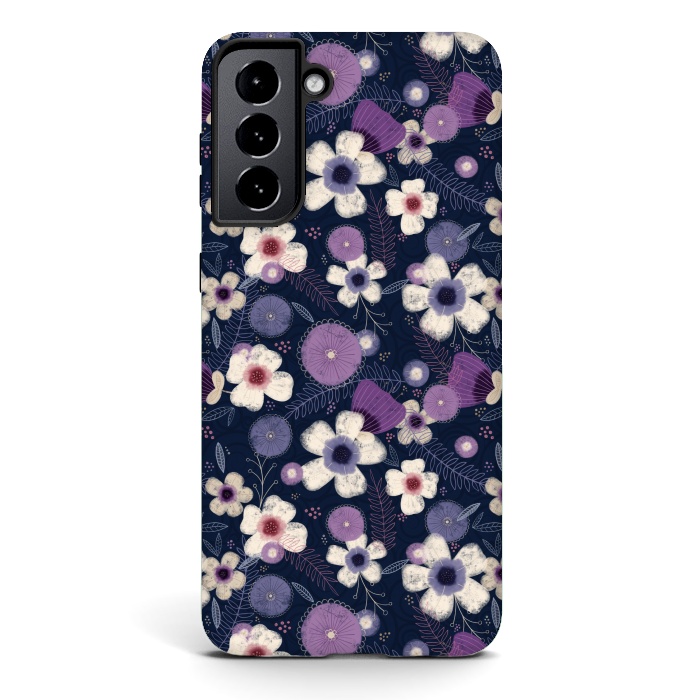 Galaxy S21 StrongFit Navy & Purple Floral by Noonday Design