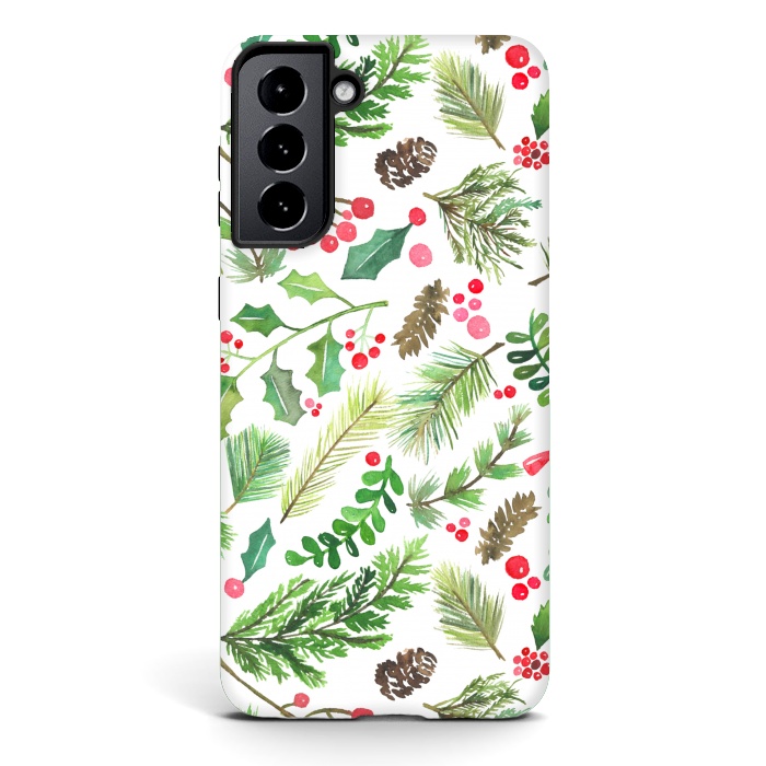 Galaxy S21 StrongFit Watercolor Christmas Greenery by Noonday Design