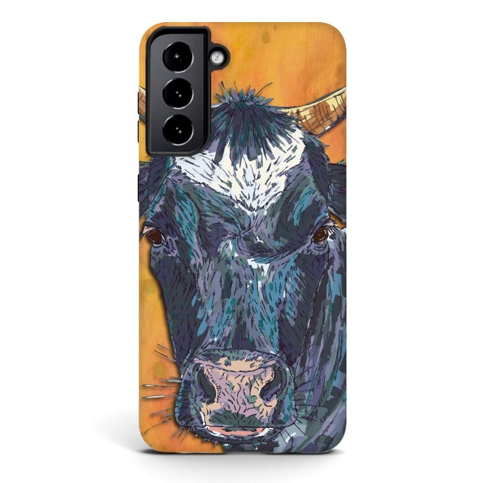 Galaxy S21 StrongFit Cow in Yellow by Lotti Brown