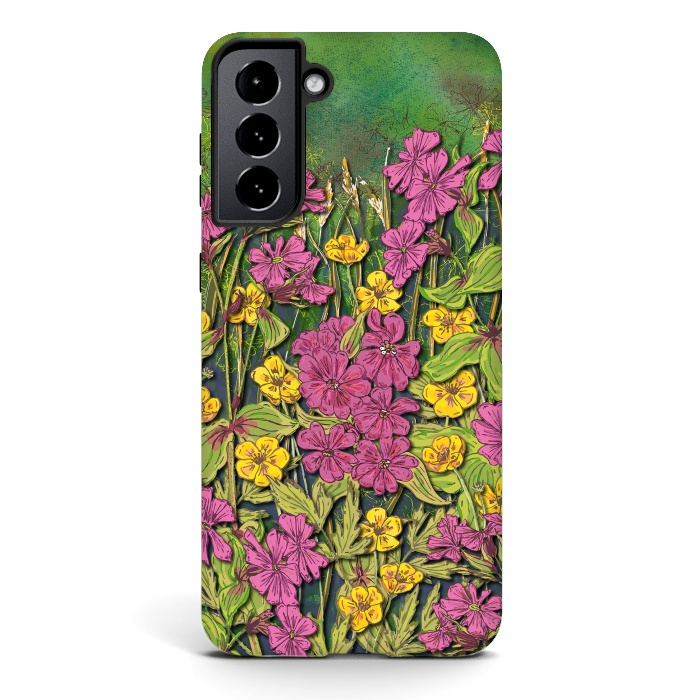 Galaxy S21 plus StrongFit Pink and Yellow Wildflowers by Lotti Brown