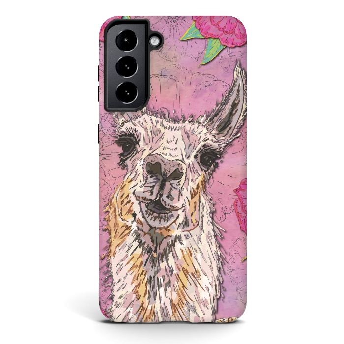 Galaxy S21 plus StrongFit Perfectly Pink Llama by Lotti Brown