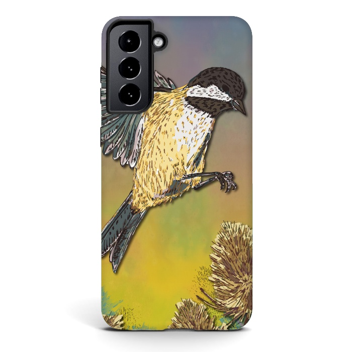 Galaxy S21 plus StrongFit Coal Tit and Teasels by Lotti Brown