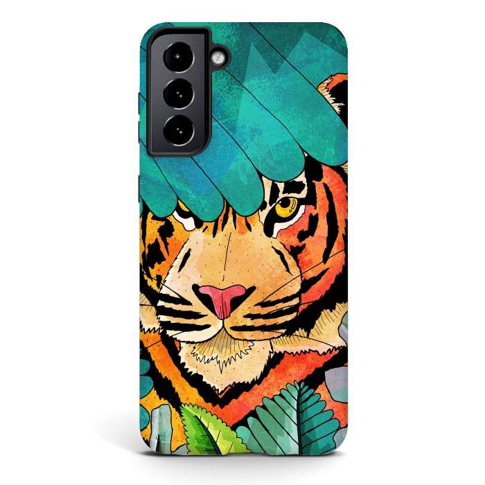 Galaxy S21 StrongFit Jungle tiger hunter by Steve Wade (Swade)