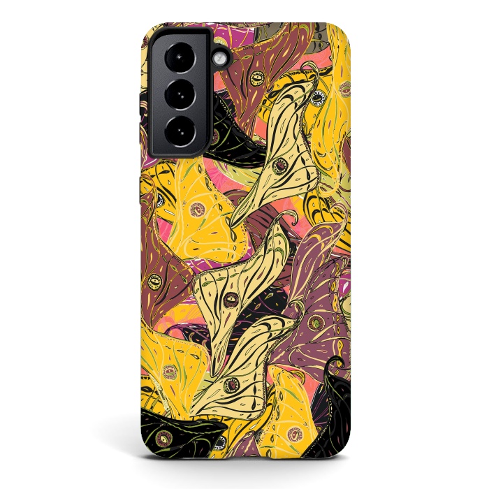 Galaxy S21 StrongFit Boho Butterfly Wings - Yellow & Black by Lotti Brown