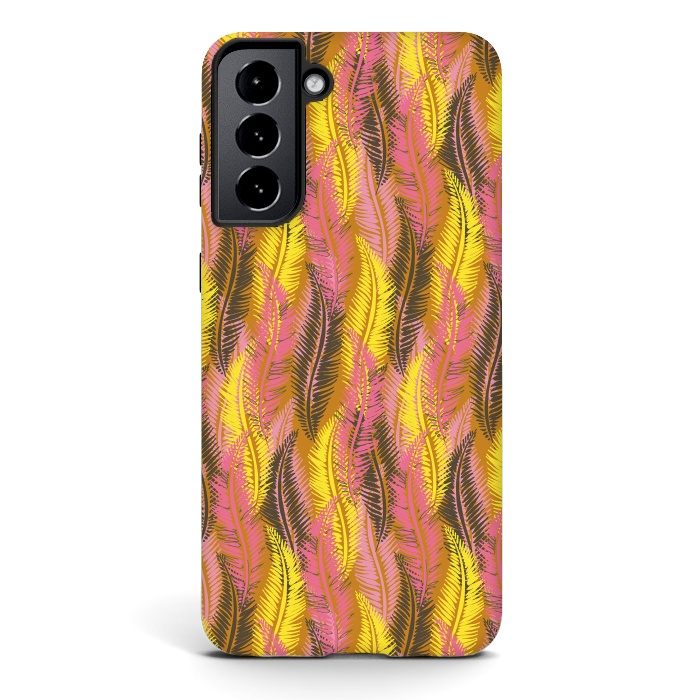 Galaxy S21 StrongFit Feather Stripe in Pink and Yellow by Lotti Brown