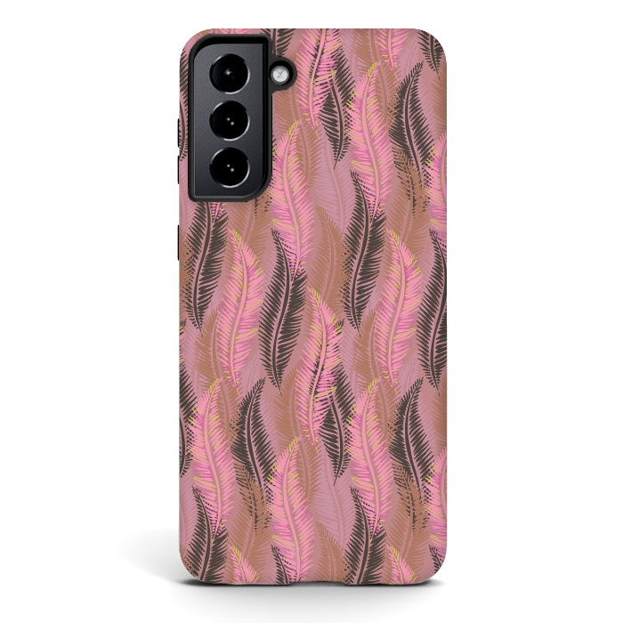 Galaxy S21 StrongFit Feather Stripe in Coral and Soft Pink by Lotti Brown